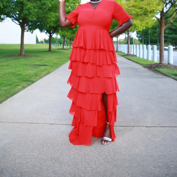 Chiffon Maxi Dress Pretty Little Thing Red Ruffle Dress Red